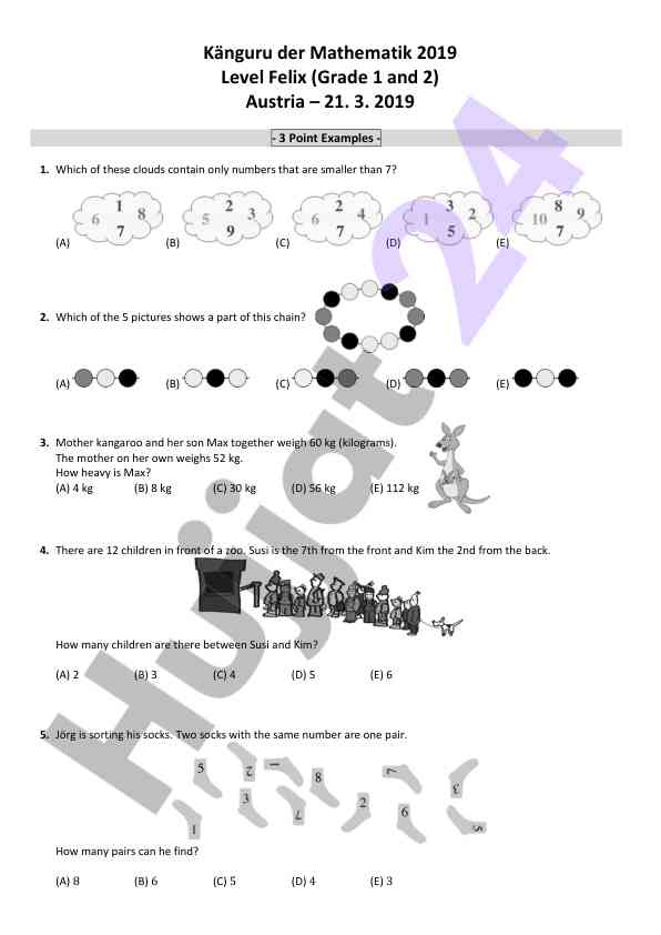 Känguru der mathematik 2019 test questions