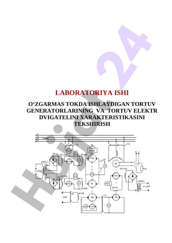 Tortuv generatorlari va dvigatel xaraktersitikasi