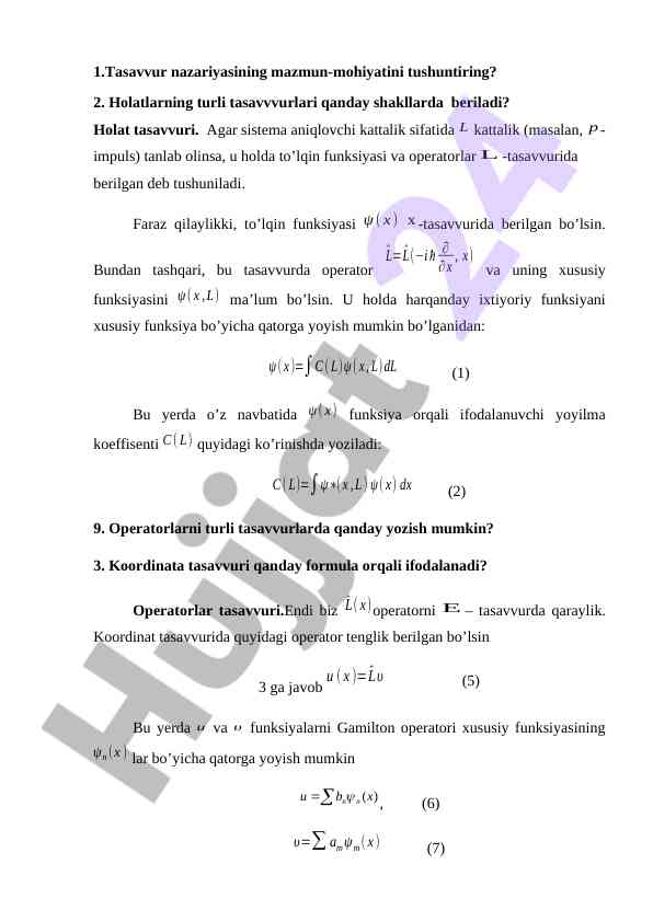 Tasavvur nazariyasining muhim asoslari va formulalari