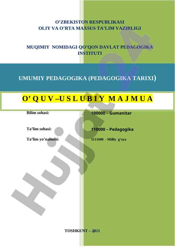 Umumiy pedagogika fan dasturi bo’yicha qo‘llanma