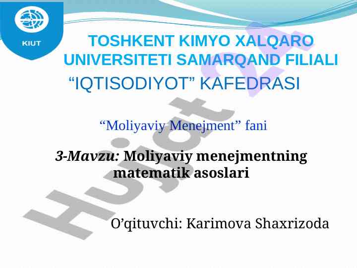 Moliyaviy menejmentning matematik asoslari