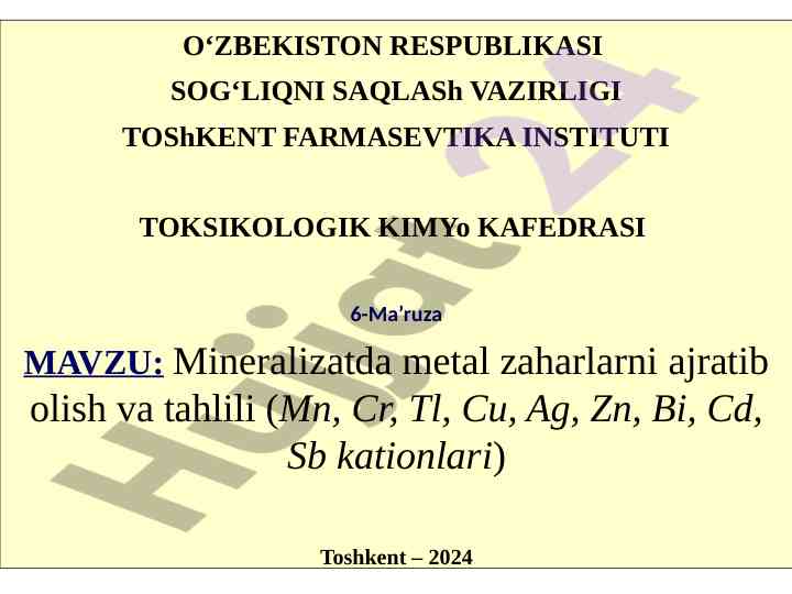 Mineralizatsiyada metal zaharlarni ajratib olish