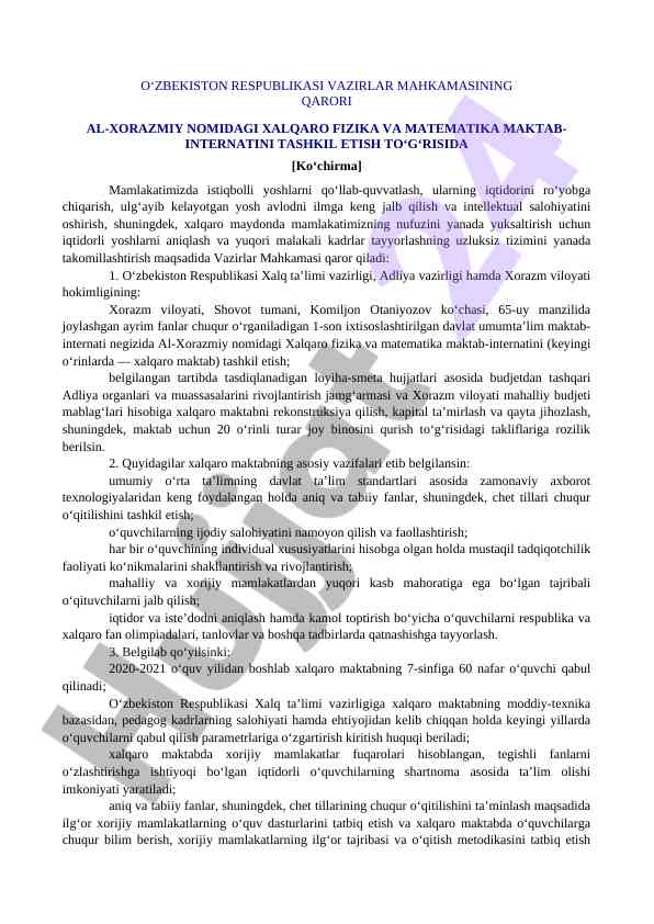 O‘zbekiston respublikasi ta’lim tizimidagi yangiliklar