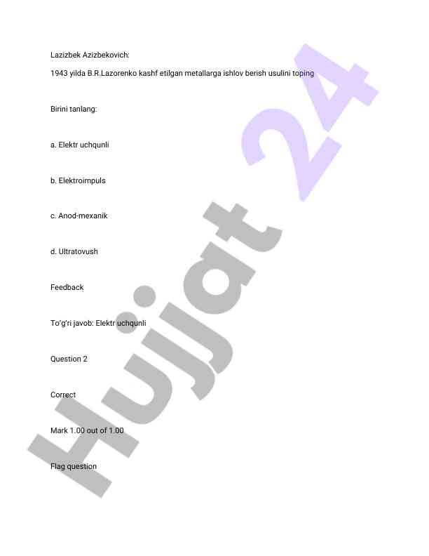 Metallarga ishlov berish usullari testi