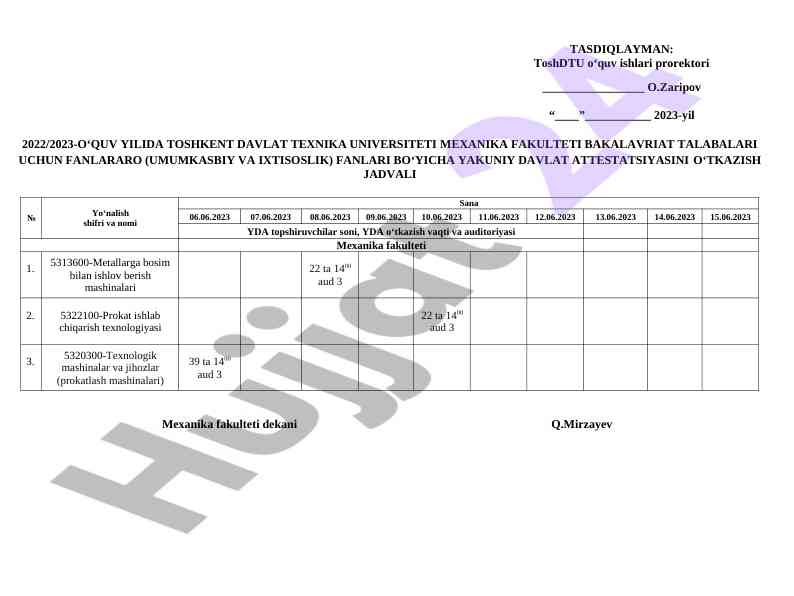 Bakalavriat va magistrlik diplom himoyalash jadvali
