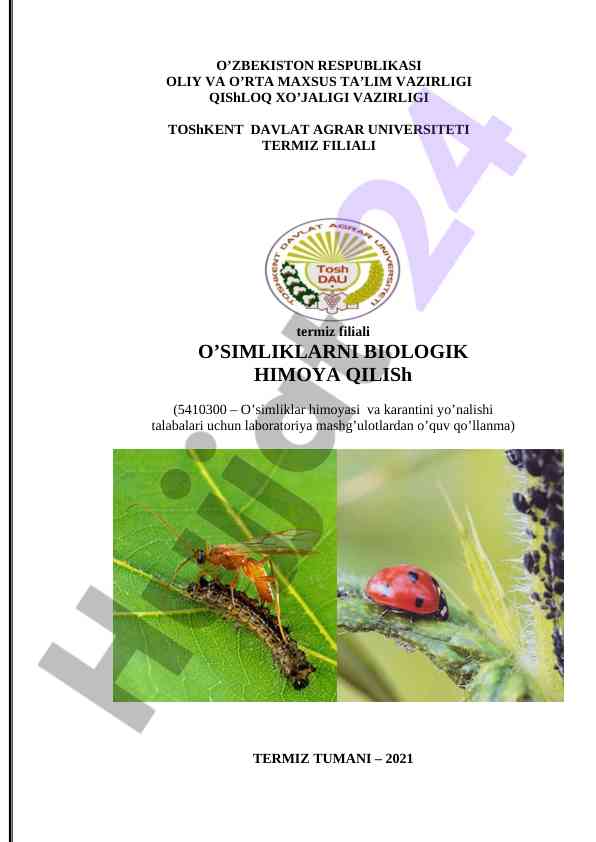 O’simliklarni biologik himoya qilish o’quv qo’llanma