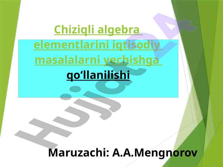 Chiziqli algebra elementlarini iqtisodiy masalalar uchun