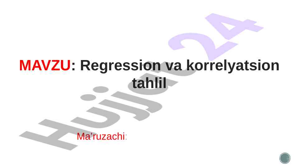 Regression va korrelyatsion tahlil haqida ma'ruzalar