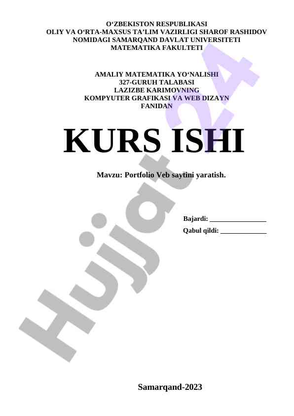 Portfolio veb saytini yaratish kurs ishida o‘rganish