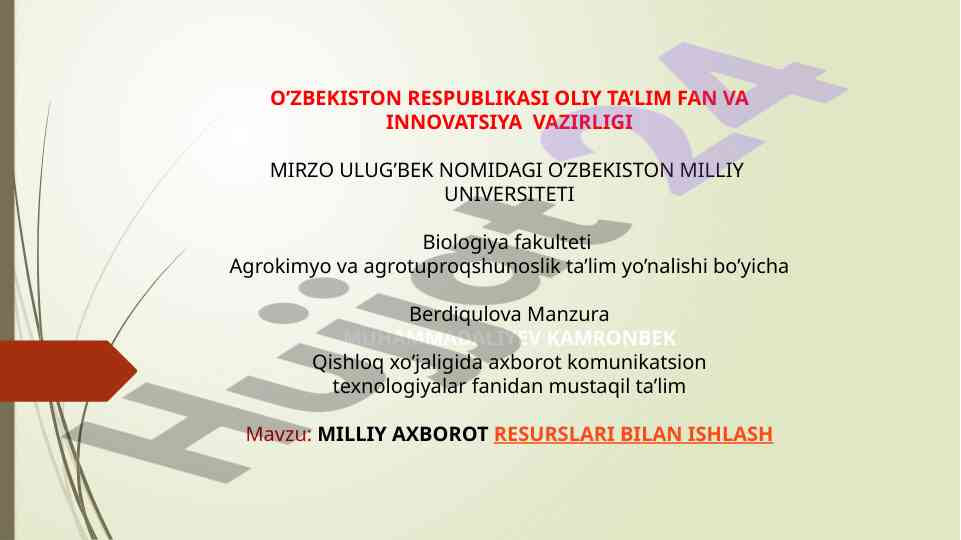 Milliy axborot resurslari bilan ishlash mavzusi