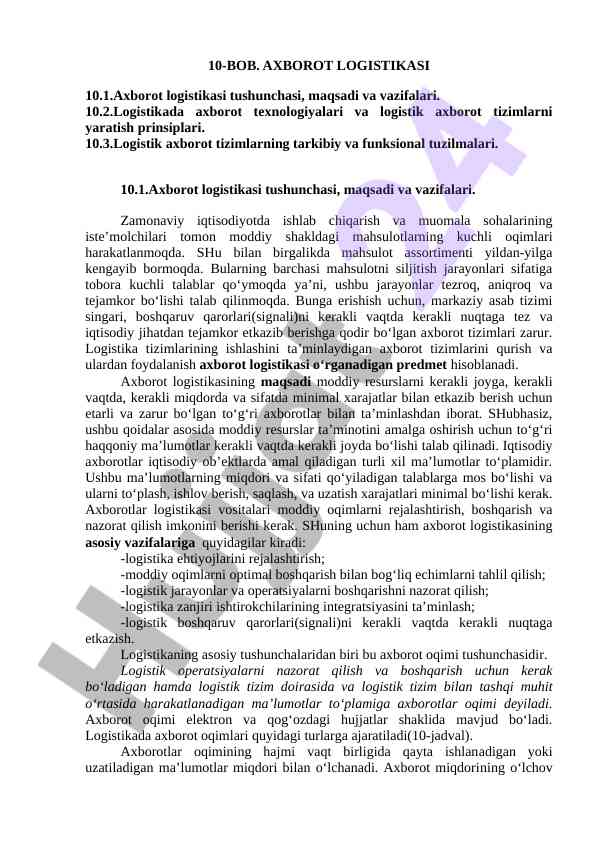Axborot logistikasi tushunchalari va muxim asoslar
