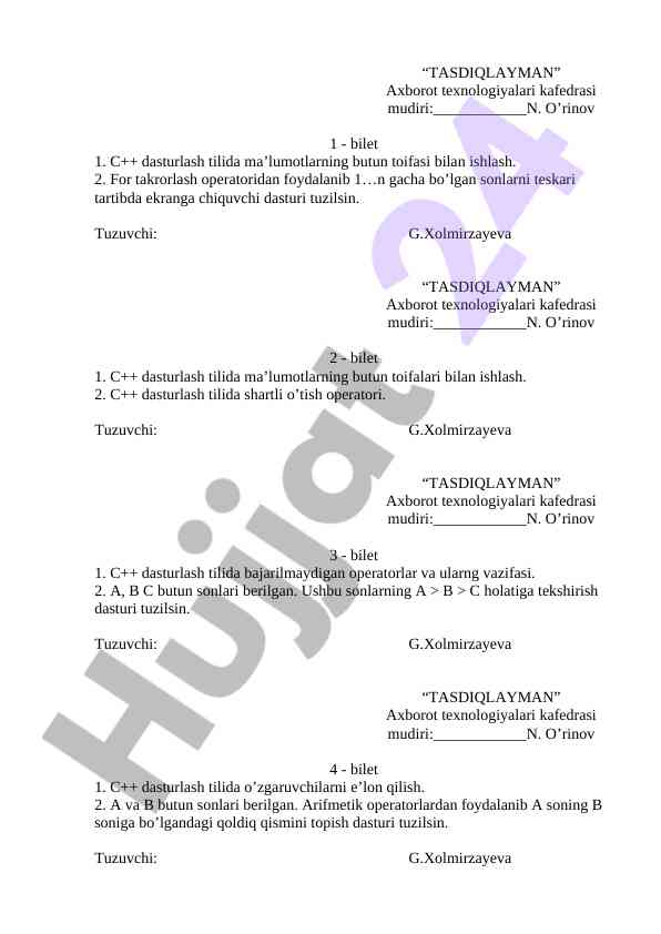 C++ dasturlash tilida ma'lumotlar bilan ishlash