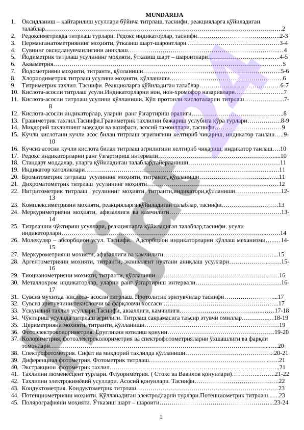 Oksidlanish titrash usullari va tasniflari