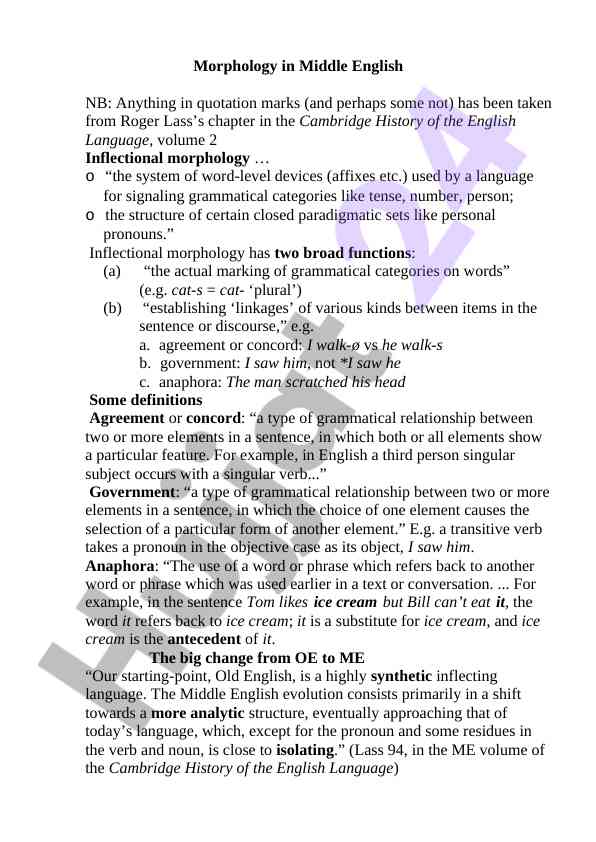 Morphology analysis in middle english linguistics