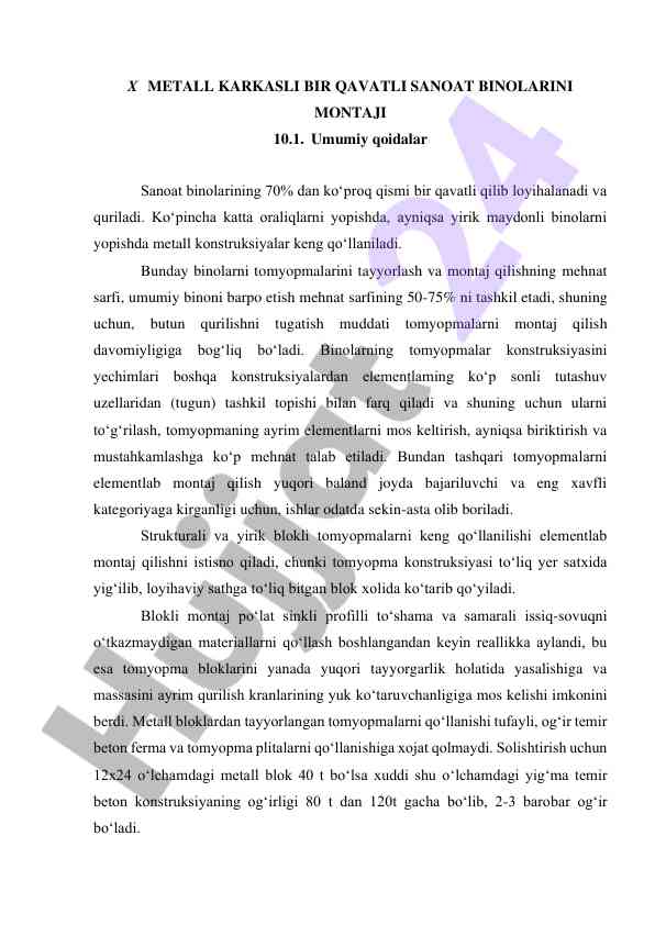 X metallsiz karkasli qurilish texnologiyalari