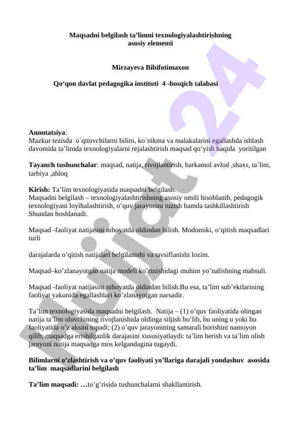 Ta'limda texnologiyalarni rejalashtirish maqsadi