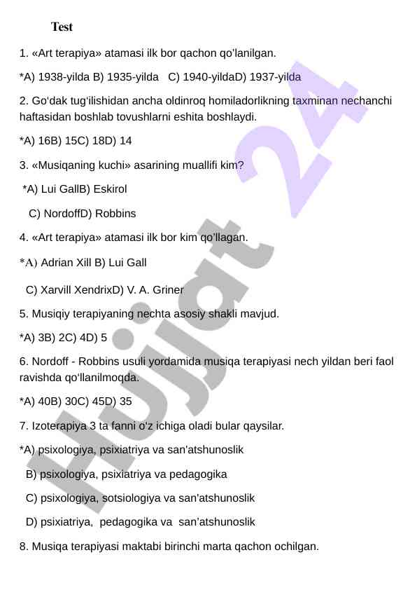 Art terapiya va musiqiy terapiya savollari