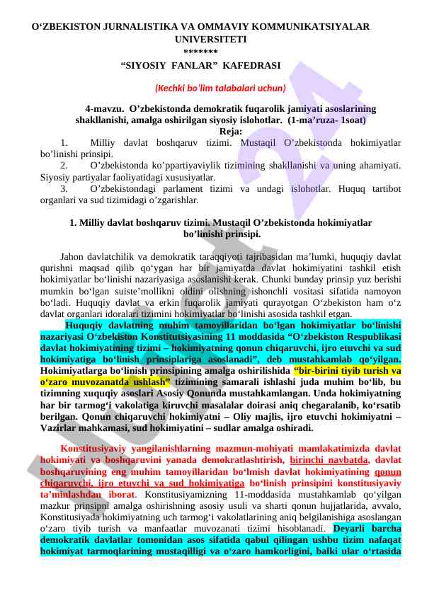 O'zbekistonda demokratik fuqarolik jamiyati asoslari