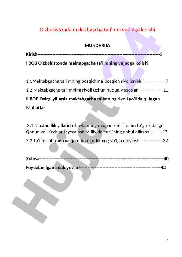 O'zbekistonda Maktabgacha Ta'lim Rivoji