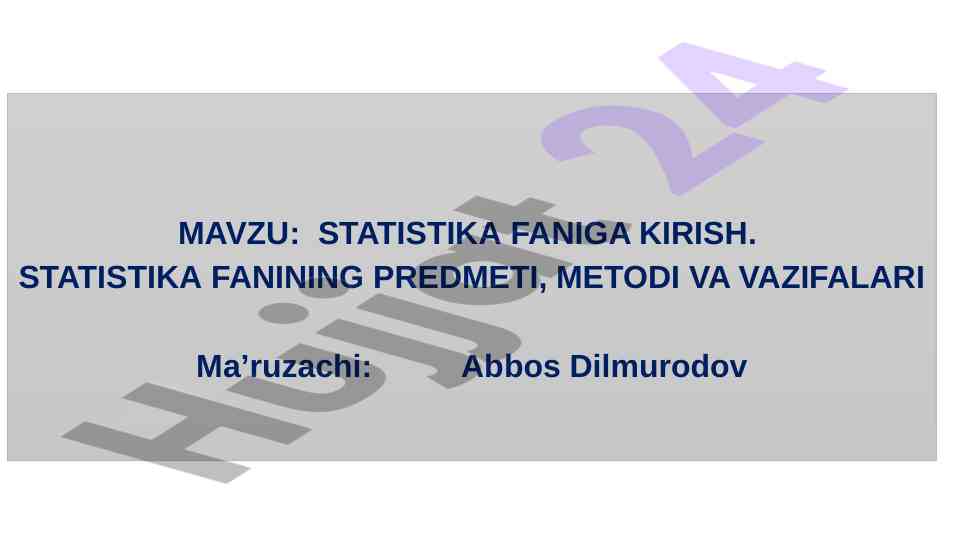 Statistika faniga kirish va metodologiyalari
