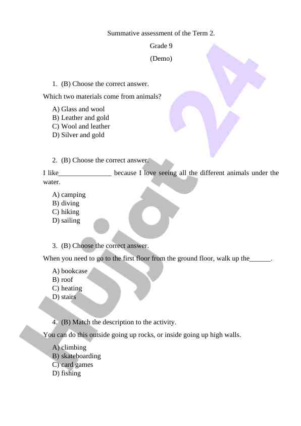 Term 2 summative assessment for grade 9