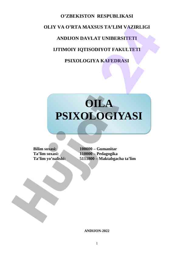 Psixologiya o‘quv-uslubiy majmuasi andijon 2022