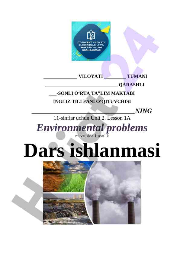 Dars ishlanmasi: environmental problems mavzusida