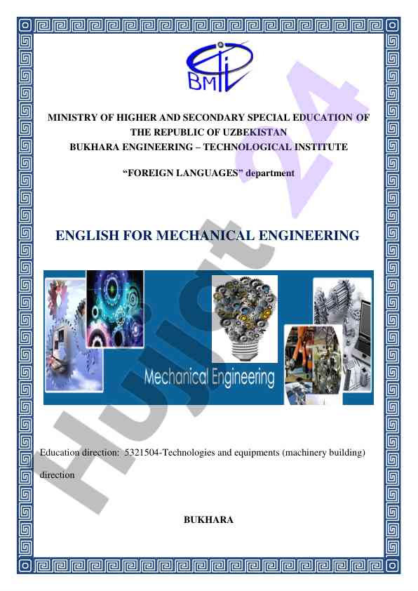 English for mechanical engineering course outline