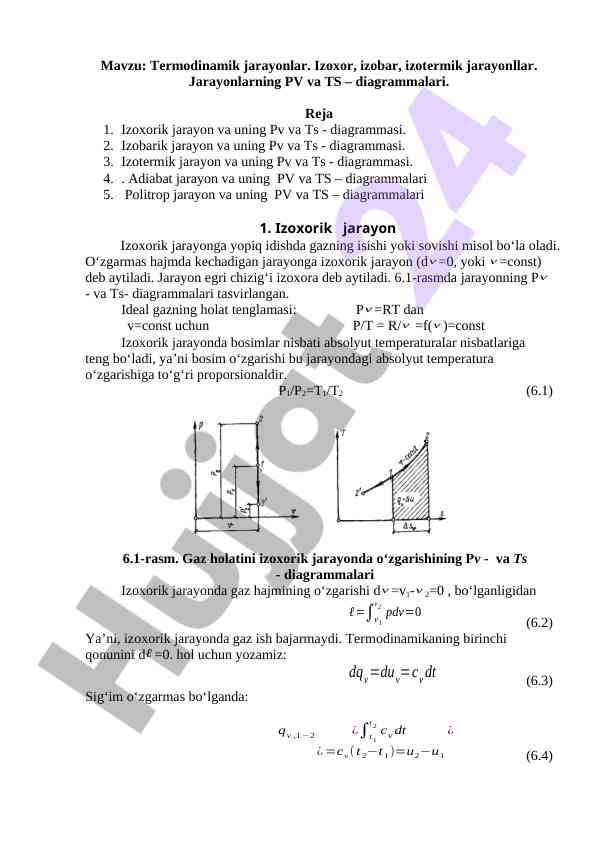 Termodinamik jarayonlar: izoxor, izobar, izotermik