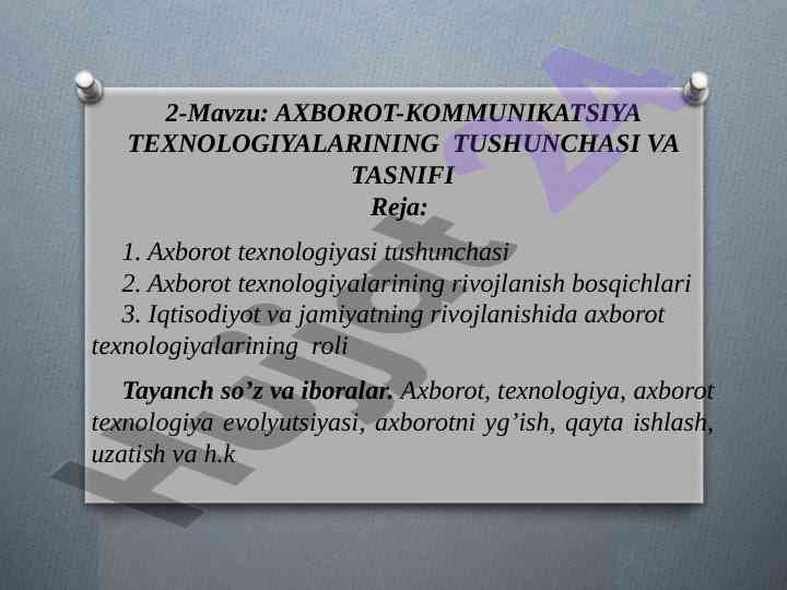 Axborot-kommunikatsiya texnologiyalarining tushunchasi