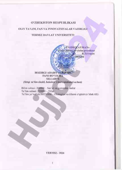Bugungi adabiy jarayon sillabusi ta'limi