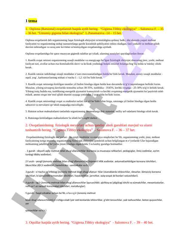 Oqilona ovqatlanish va gigiena asoslari