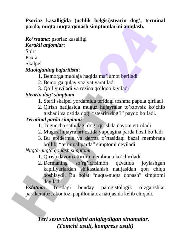 Psoriaz kasalligi simptomlari va muolaja usullari