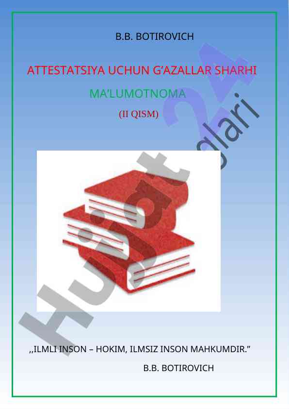 Gazallar sharhi ma’lumotnoma tajribasi