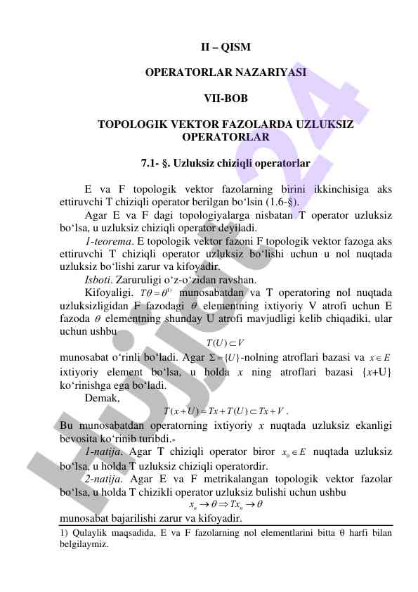Uzluksiz chiziqli operatorlar va topologiya