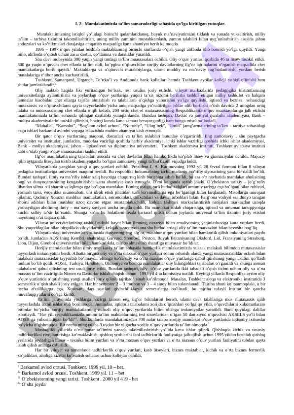 Ta’lim samaradorligi sohasidagi yutuqlar