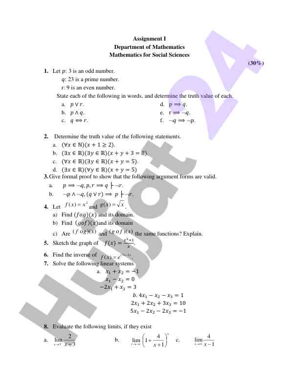 Mathematics for social sciences assignment overview