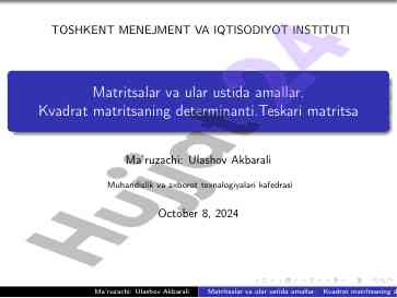Matritsalar va ular ustida amallar muhokamasi