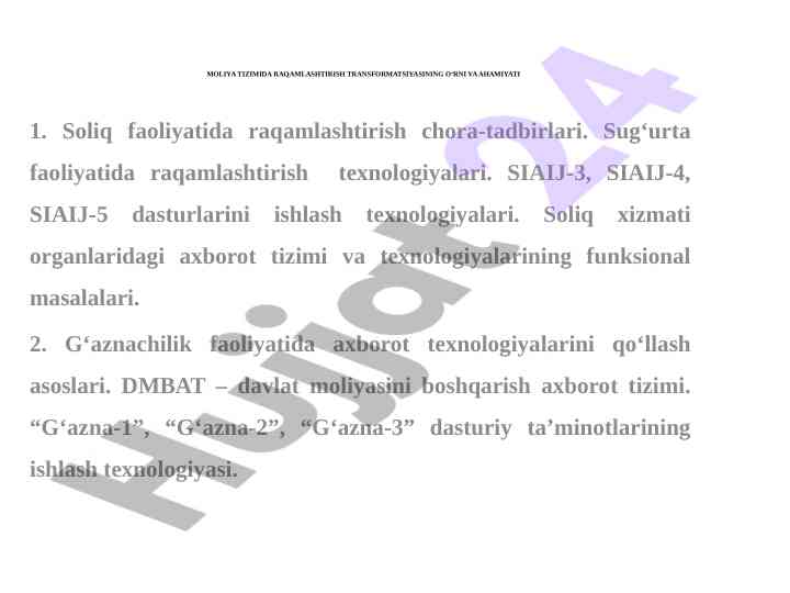 Raqamlashtirish transformatsiyasining o‘rni va ahamiyati