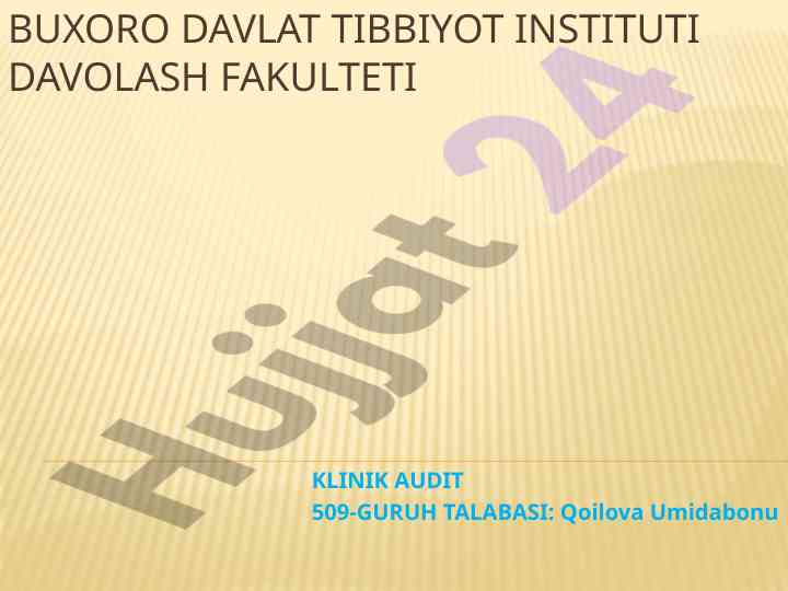Klinik audit natijalari bemor anvarovna jumayeva