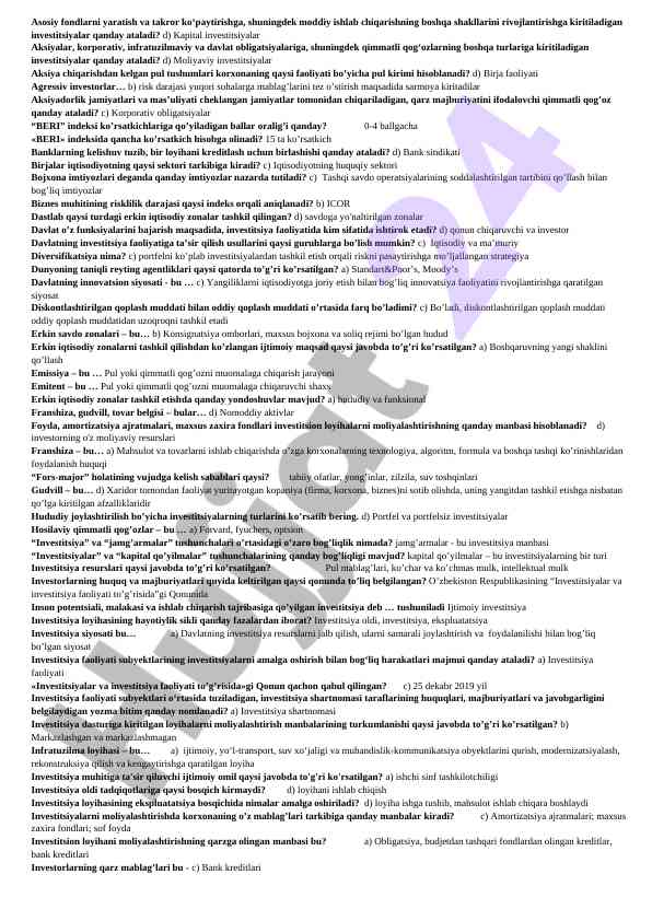 Kapital va moliyaviy investitsiyalar tahlili