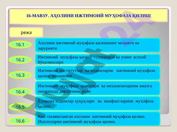 Aholini ijtimoiy muhoafa qilish rejasi