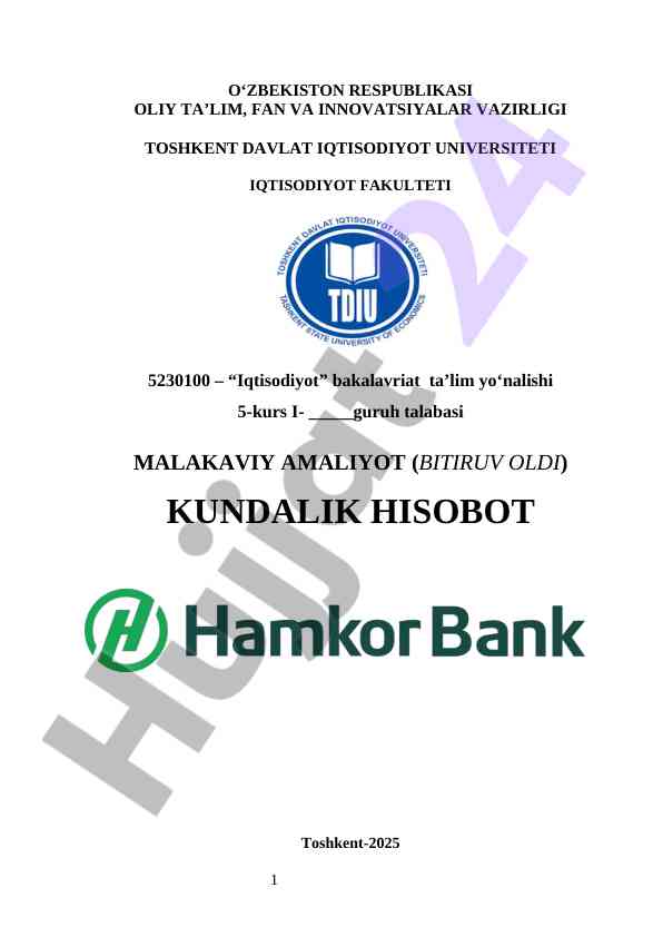 HAMKORBANK    Malakaviy amaliyot kundalik hisobot            hamkorbank amaliyot hisoboti       hamkorbank amaliyot hisoboti 