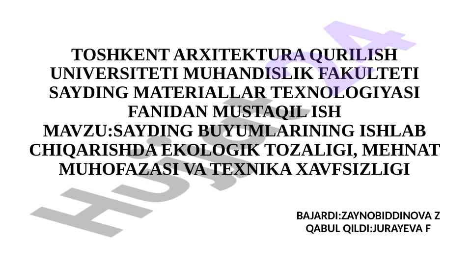 Sayding materiallarining ekologik tozaligi tahlili