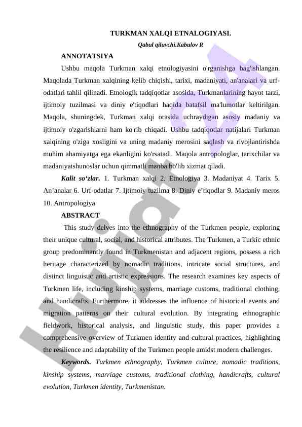 Turkman xalqining etnologiyasi