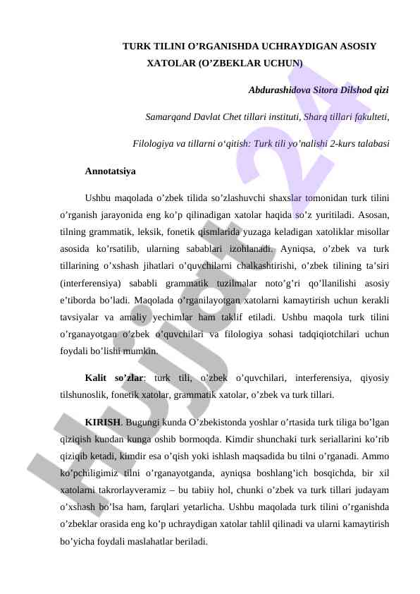 Turk tilida o'rganuvchilar uchin asosiy xatolar