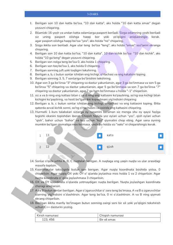 Sonlarning taqqoslanishi va pasport tekshiruvi