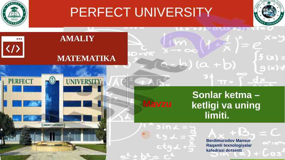 Amaliy matematika ketma-ketliklar nazariyasi