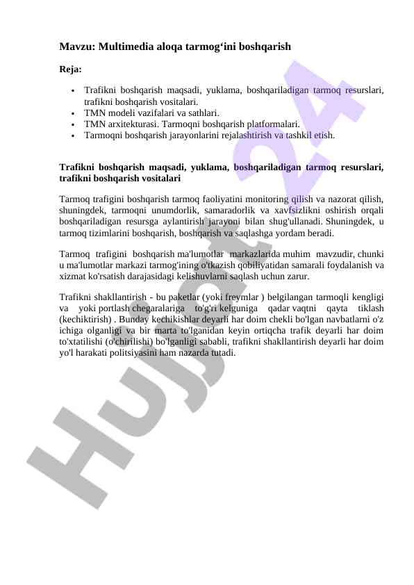 Multimedia aloqa tarmog'ini boshqarish