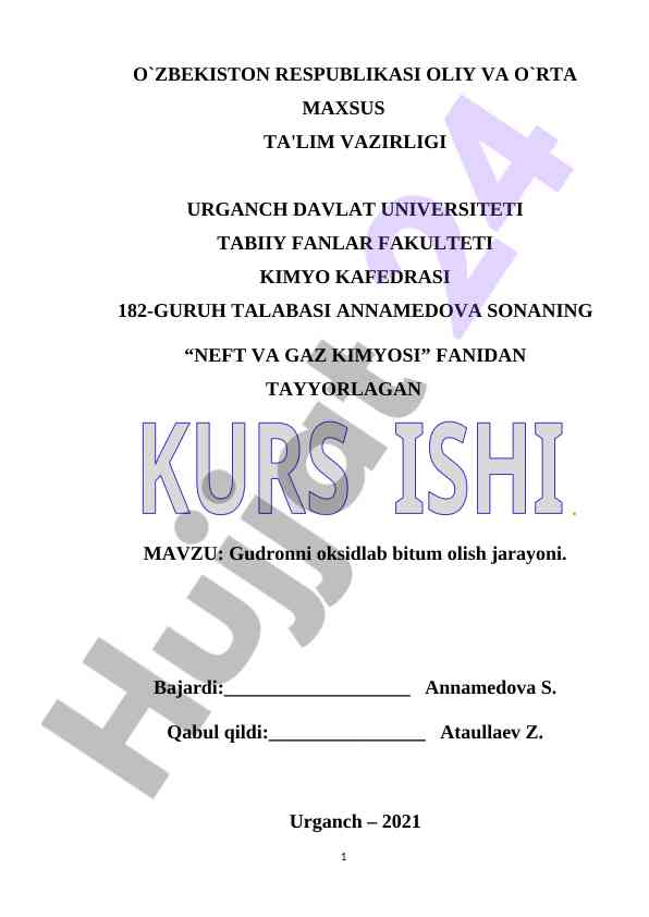 Gudronni oksidlab bitum olish jarayoni